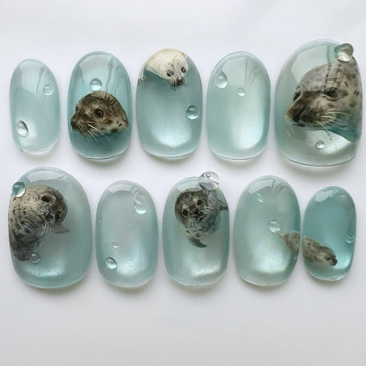 Wear Nail Cat Eye Summer Ocean Cute Patch Detachable