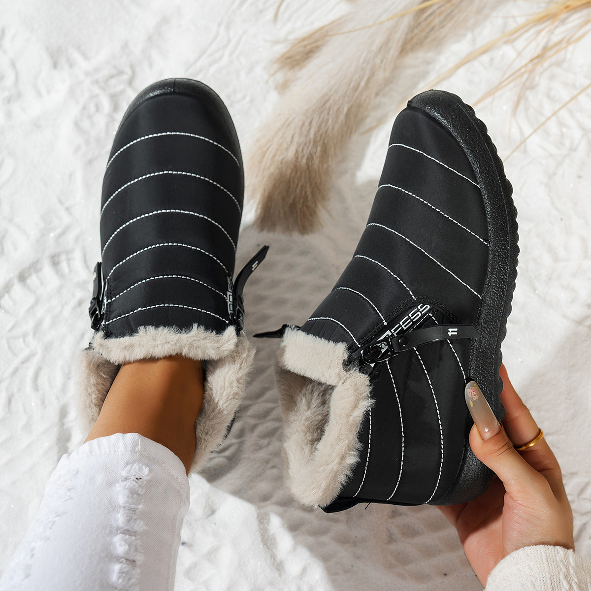 Waterproof Umbrella Cloth Snow Boots Low-top Side Zipper Non-slip Cotton-padded Boots
