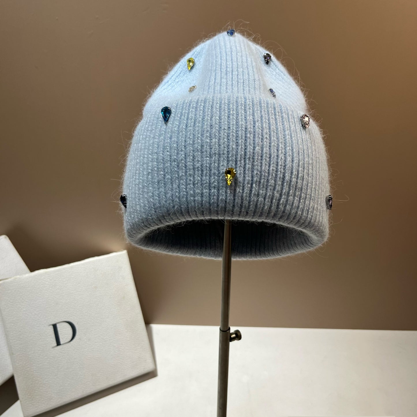 Color Diamond Light Luxury Winter Rabbit Hair Knitted Hat Personality Colorful