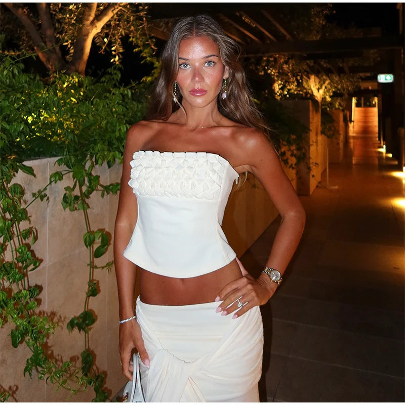 Womens Stylish Casual Chic Midriff-baring Top And Skirt Set