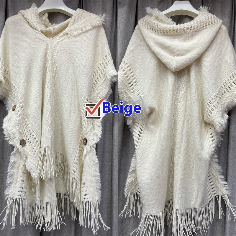 Autumn And Winter European And American Plus Size Hooded Pullover Sweater Tassel Batwing Shirt