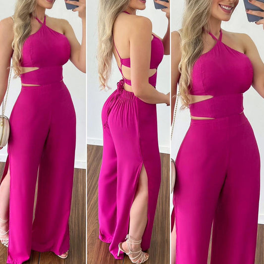 Women's Solid Color Wrap Chest High Waist Pants