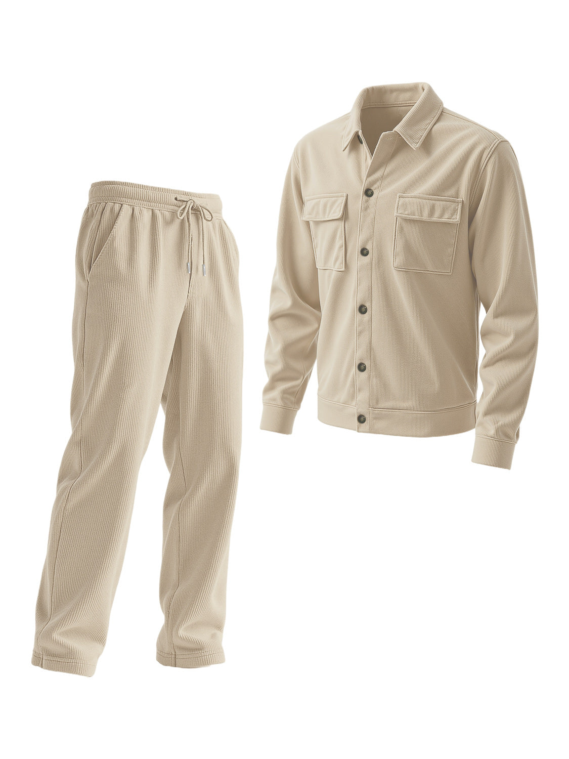 Two-piece Set Featuring A Button-up Collar Long Sleeves And Long Pants