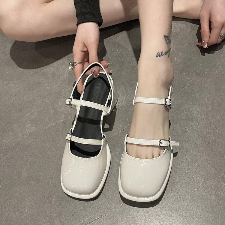 Mode Mary Jane-sko til kvinder Koreansk stil tyk hæl tåboks spænde mode højhælede sandaler til kvinder