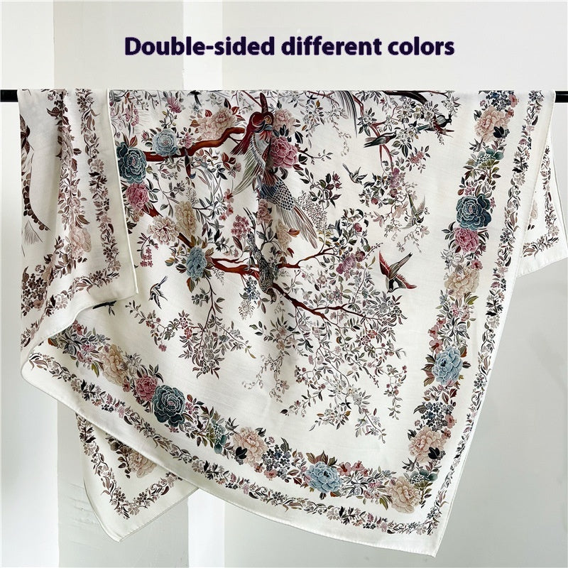Tropical Rainforest FINSBURY Double-sided Different Color Silk Wool Large Kerchief
