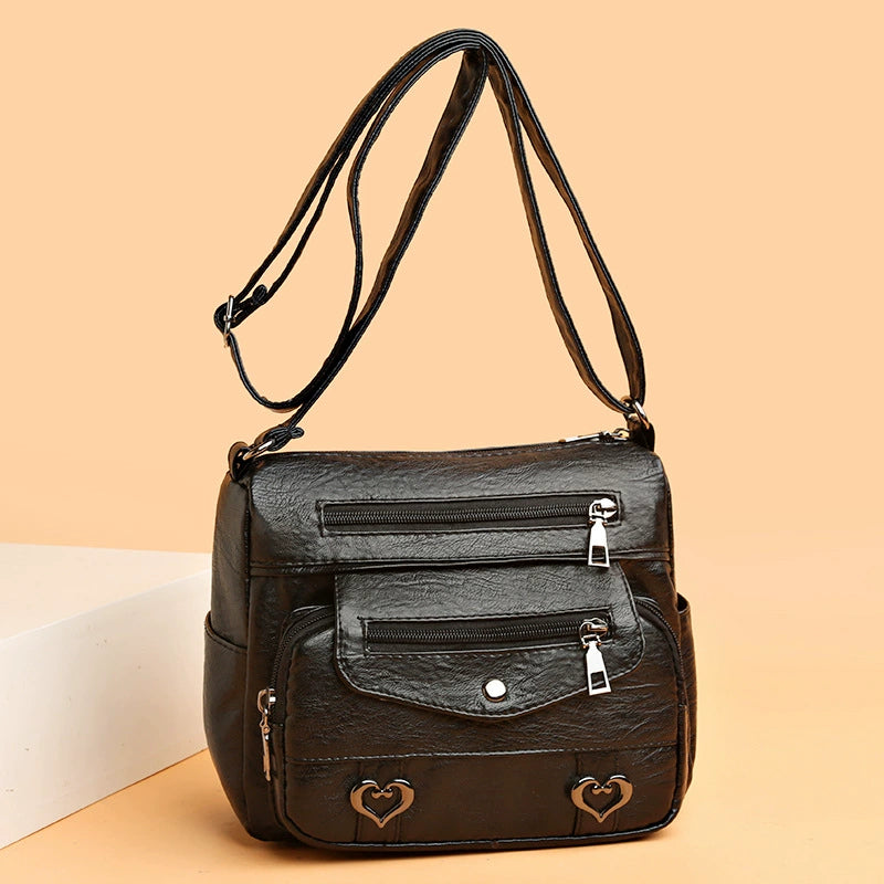 Crossbody Skuldertaske i Blødt Læder med Flere Rum