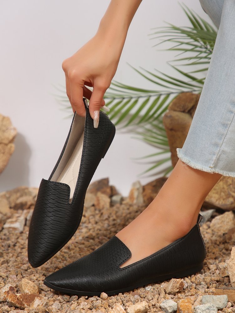Enkle spidse slangemønstrede flade pumps, slip-on dovnesko til eksport