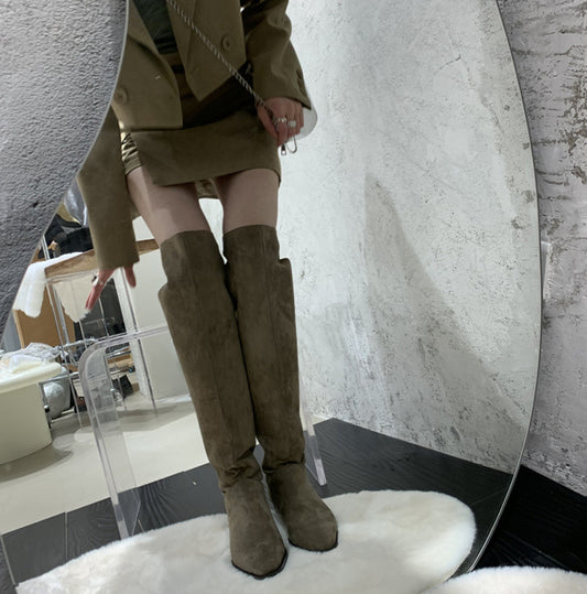Square Toe Suede Women Thick Heel Two Wear Fashion Boots