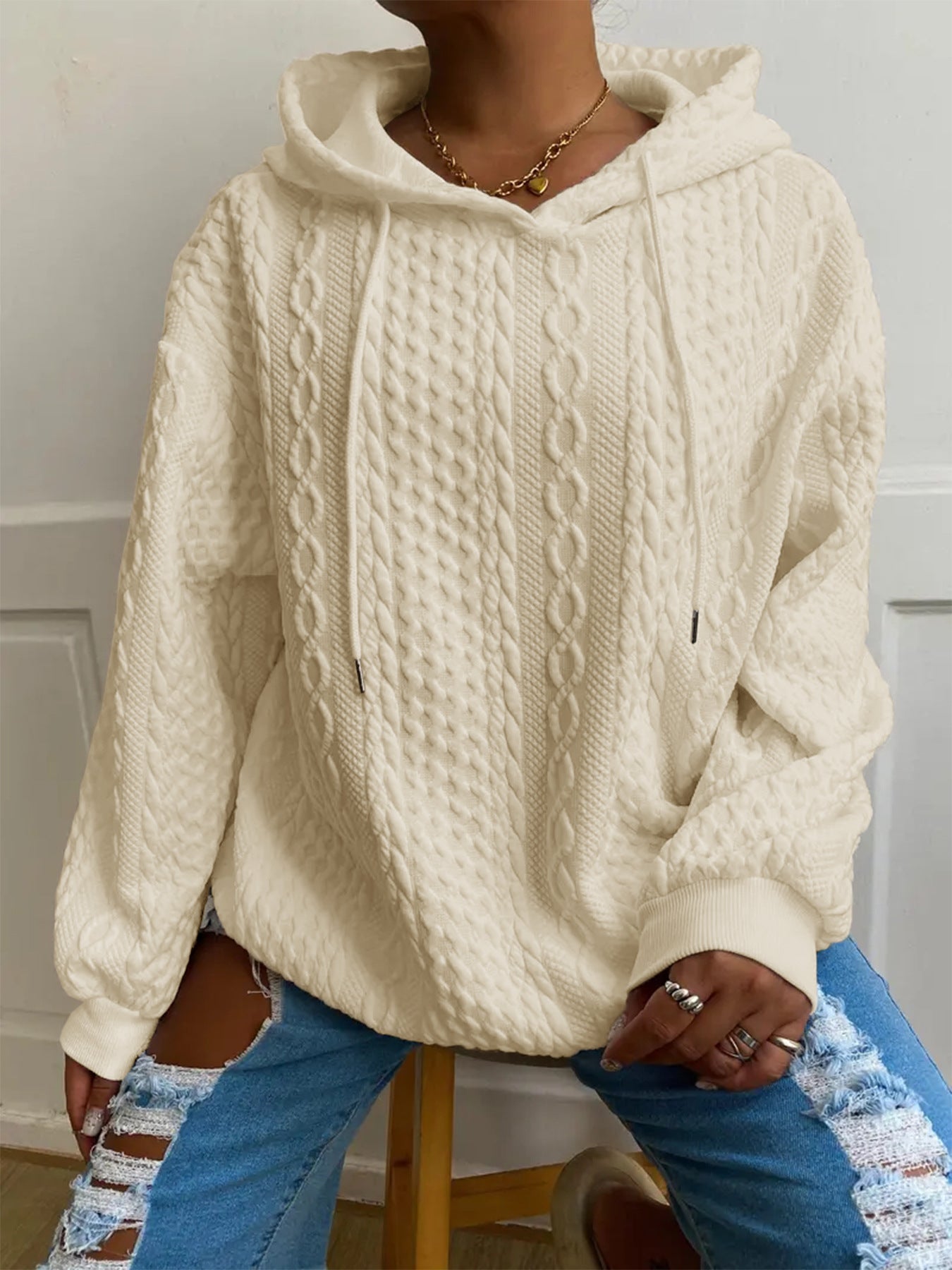 Women's Fashion Twist Pocket Hooded Top Sweater