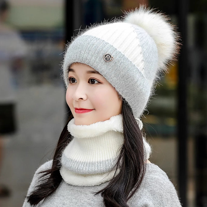 Cycling Warm With Velvet Cold-proof Women's Winter Cotton-padded Cap Scarf Set