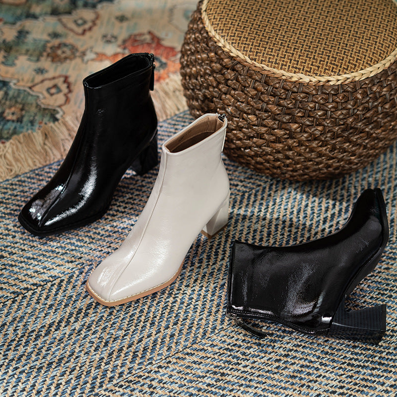Simple Thick-heeled Boots With Velvet In The Tube