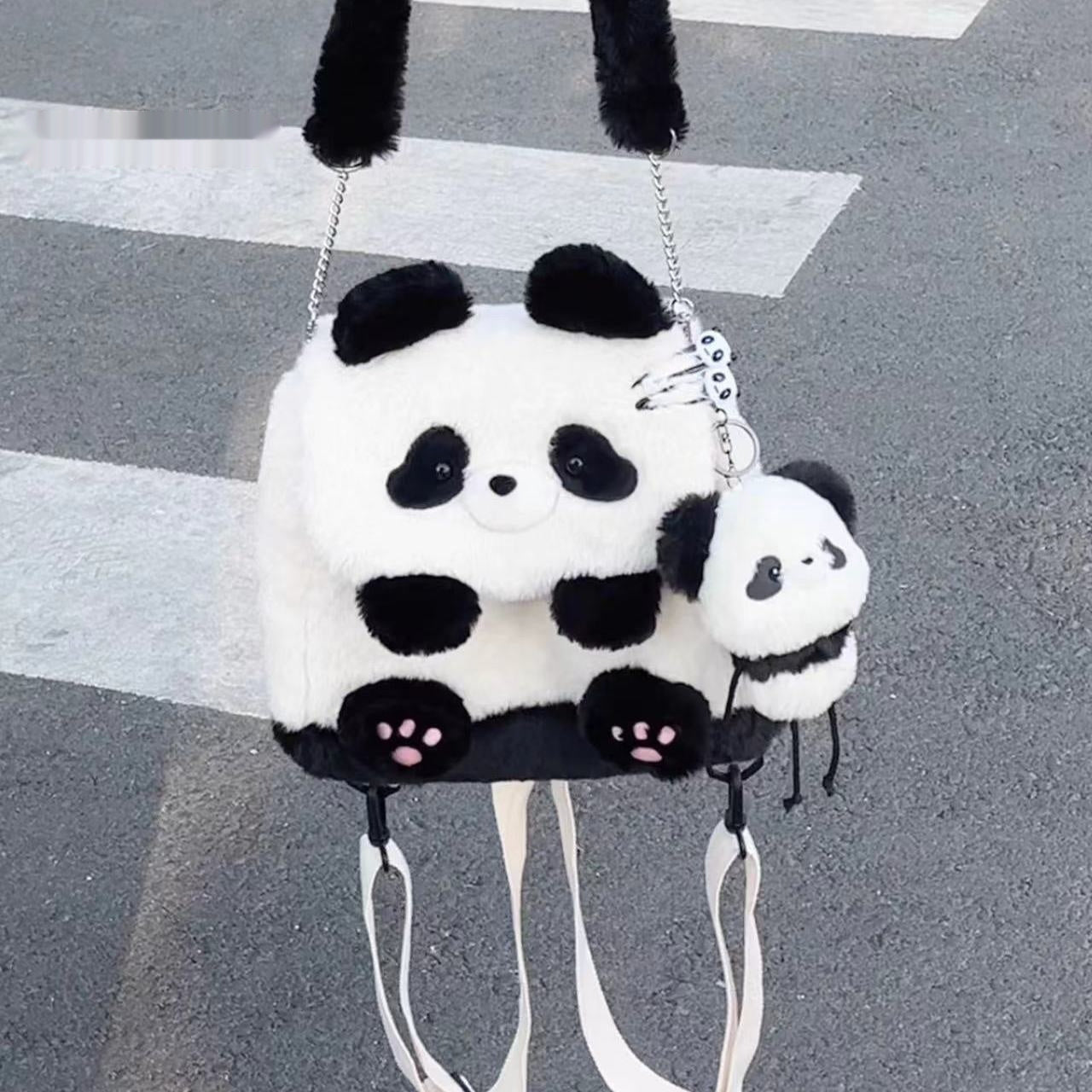 Panda Holding Bamboo Flap Bag Cute Plush Doll Single Shoulder