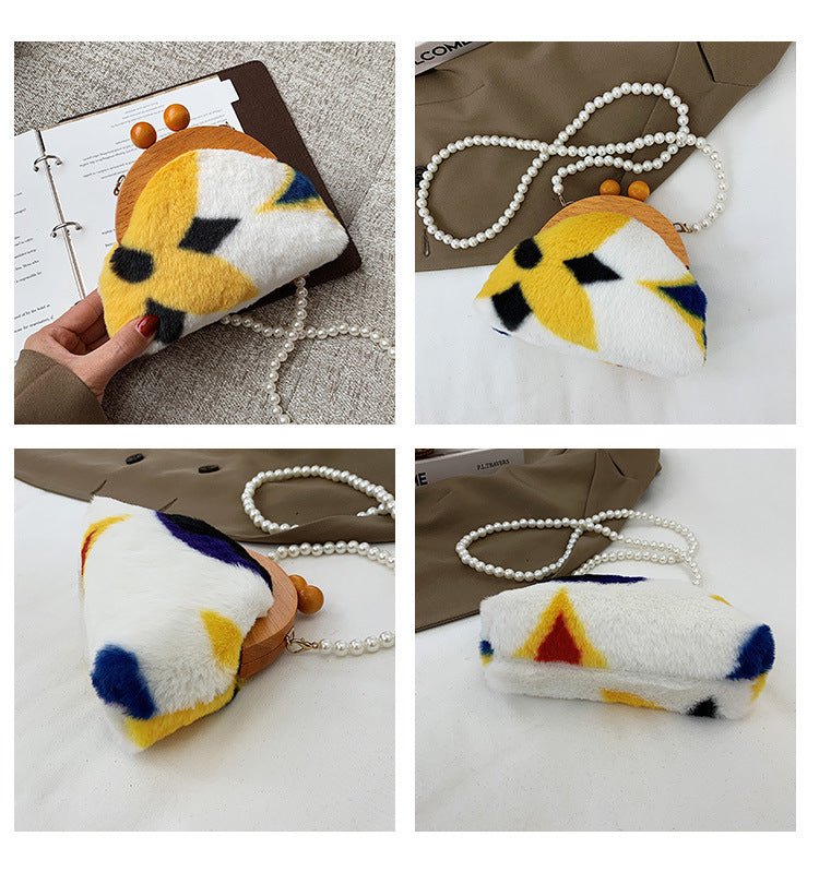 New Pearl Chain Clash-colored Single Shoulder Bag For Women