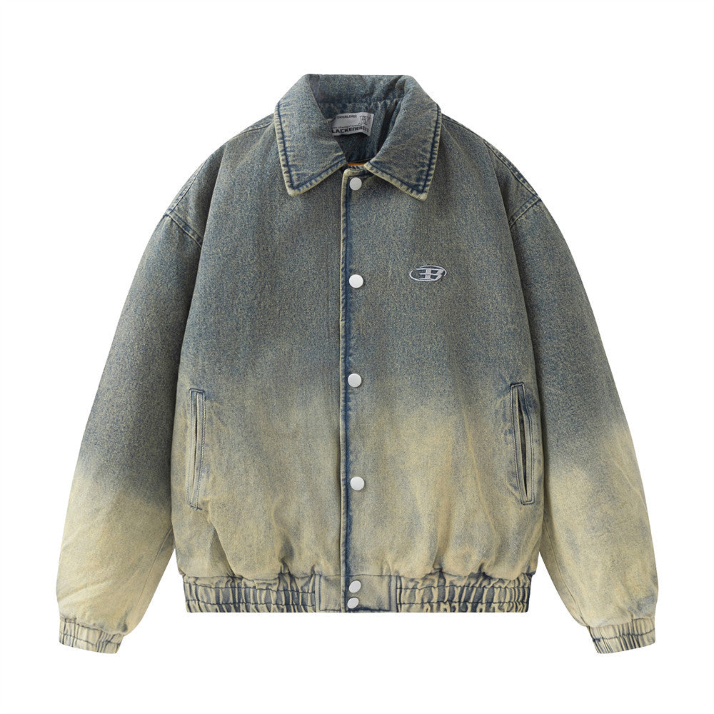 Gradient Wash Thick Quilted Denim Jacket Coat