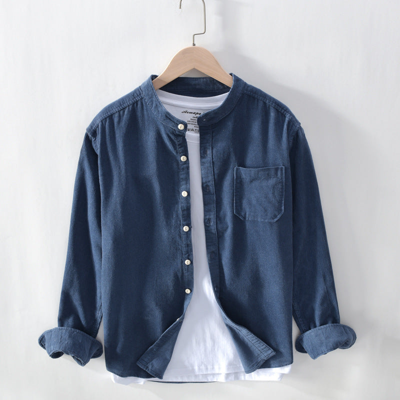 Men's Corduroy Shirt Stand Collar Long Sleeve Shirt