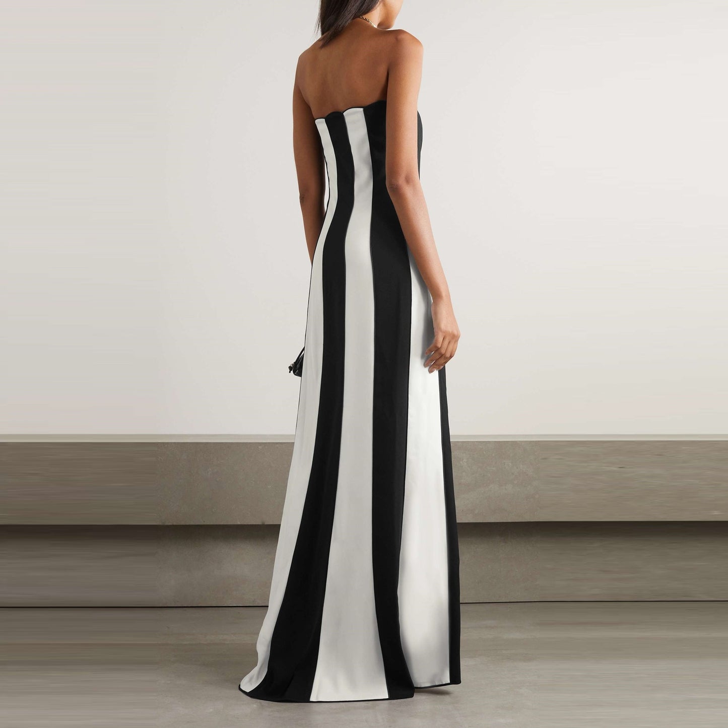 Tube-top Striped Black-and-white Patchwork Dress Womens Wrap-style