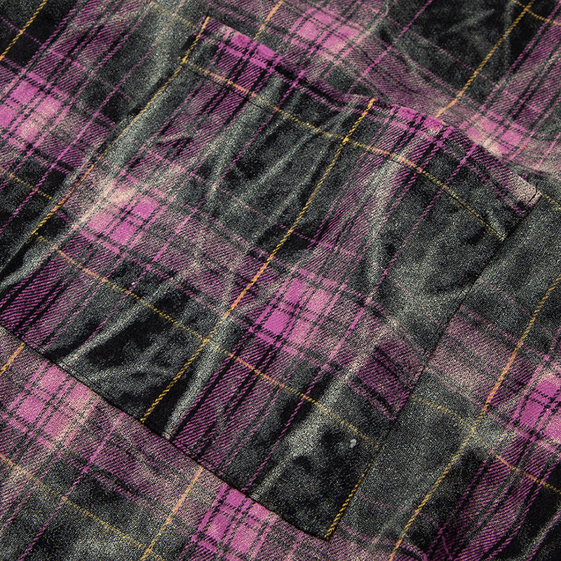 Tie-dyed Distressed Plaid Long-sleeved Shirt For Men