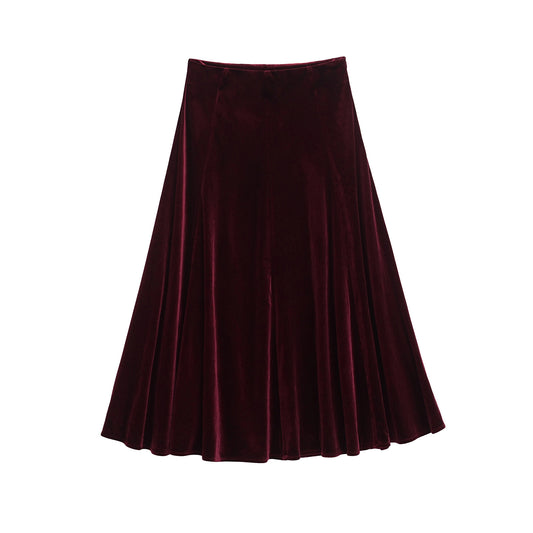 European And American Fashion Velvet Temperament Wave Skirt