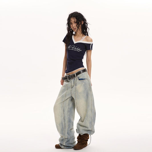 Retro løse vidde ben-jeans til kvinder