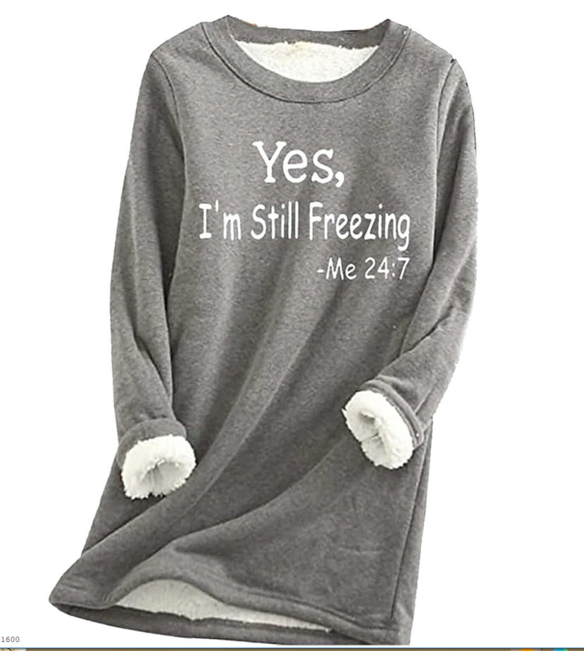 Autumn And Winter Women's Fleece-lined Women's Round Neck Sweater