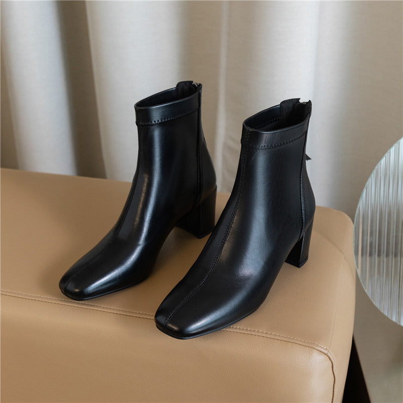 Thin Boots Women's Short Square Toe Retro All-match Nude Boots