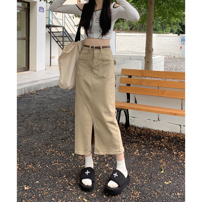Retro Slit Workwear Skirt Temperament Straight A- Line