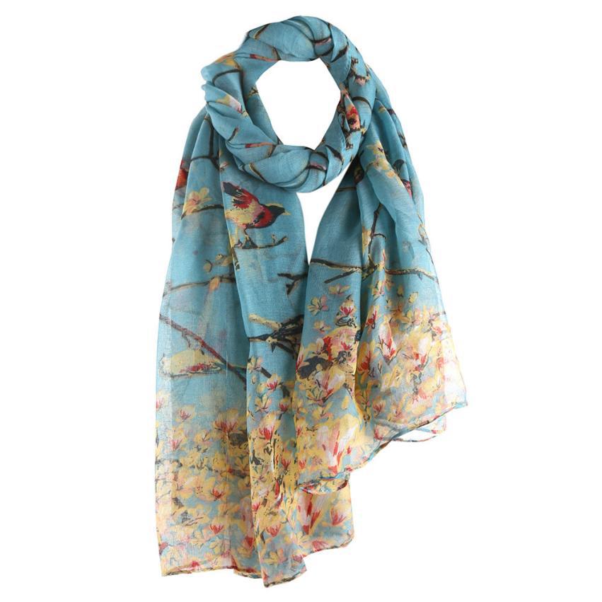 Fashion Twigs And Birds Print Pattern Scarf