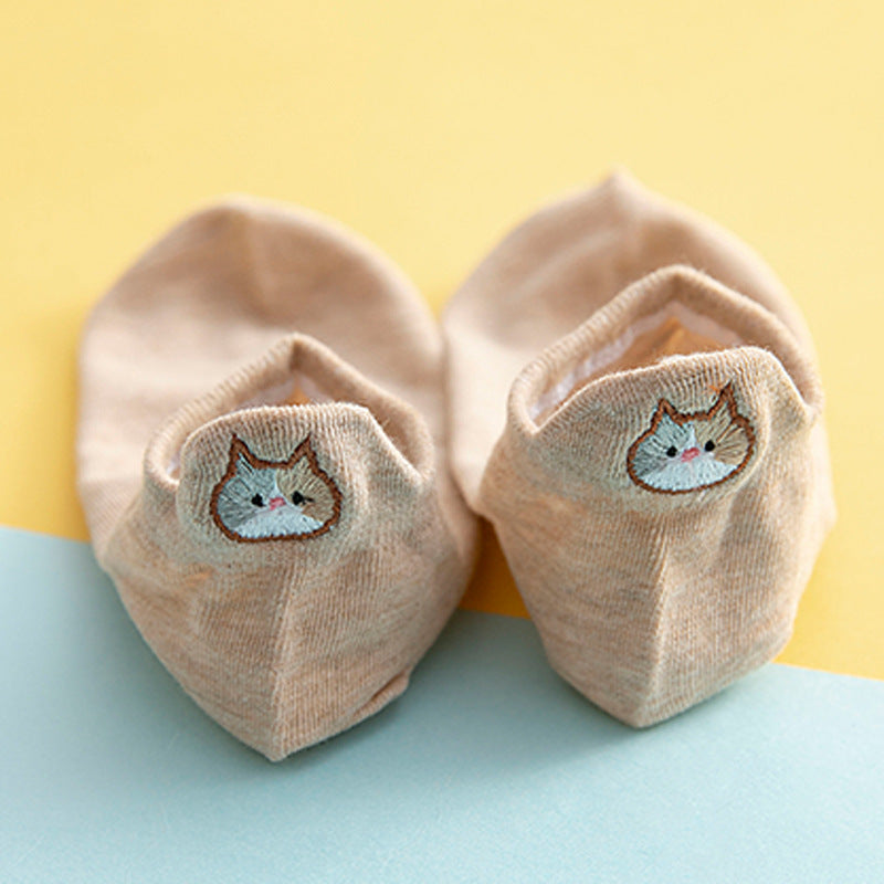 Socks Female Embroidered Cat Boat Socks Shallow Mouth Cute Low Waist