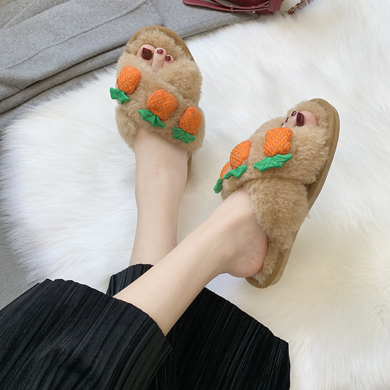 Winter Slippers Women's Outer Wear Cross Lamb Plush Fruit