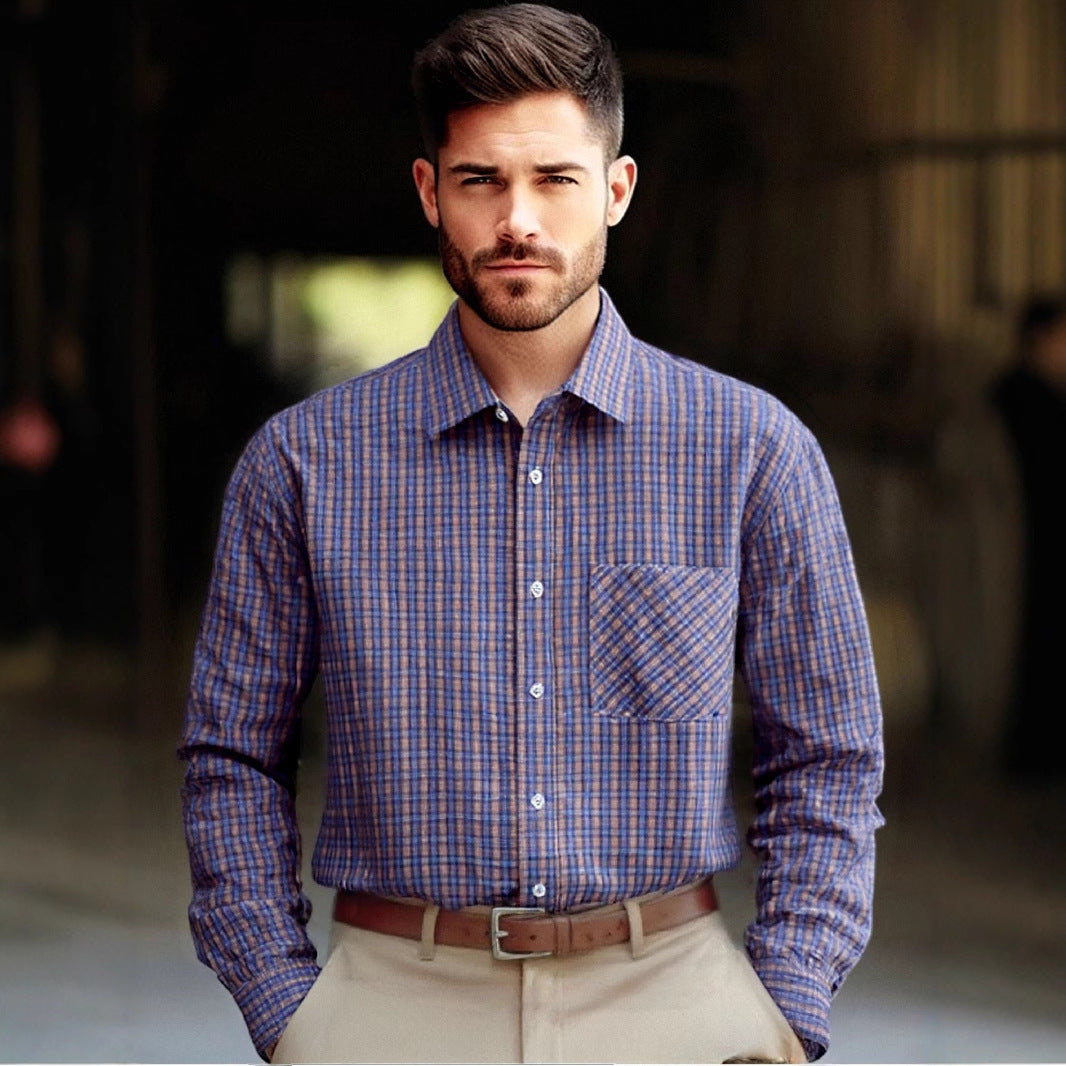 Men's Casual Multi-Color Plus-Size Plaid Lapel Shirt