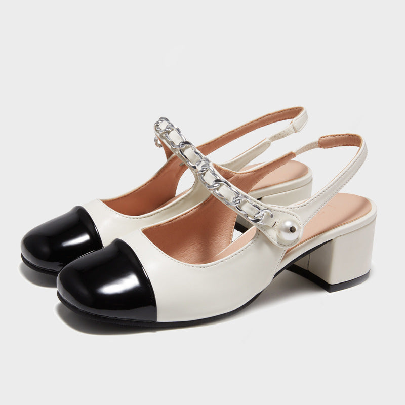 Round Toe Buckle Low Heel Mary Jane Sandals
