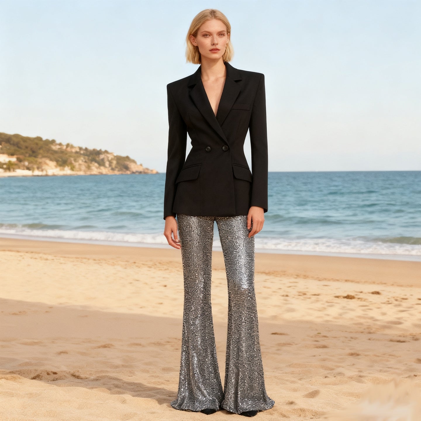 V-neck Suit Jacket Hot Drilling Heavy Industry Trousers Affordable Luxury