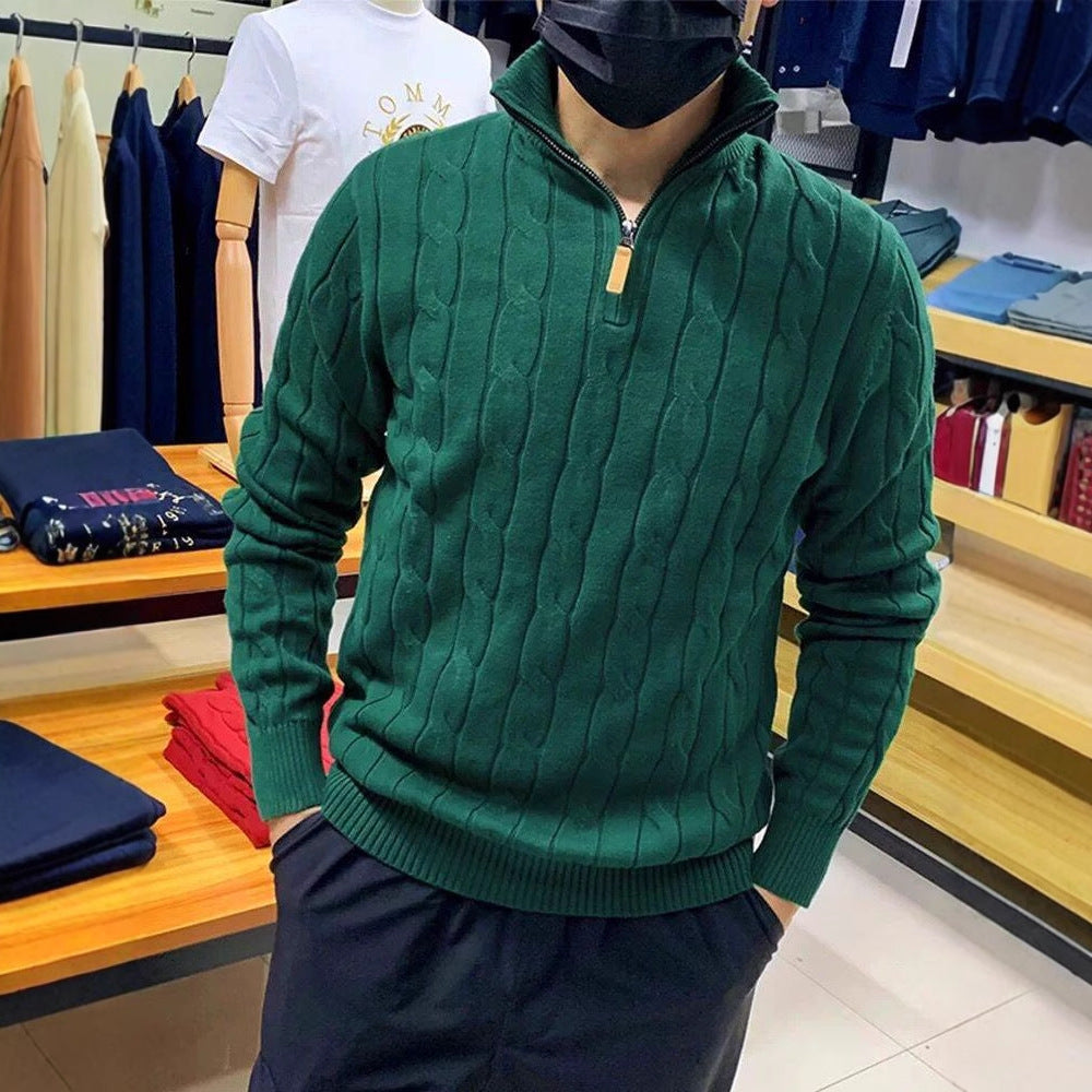 Langærmet Pullover Halv Lynlås Snoet Casual Ensfarvet Herresweater