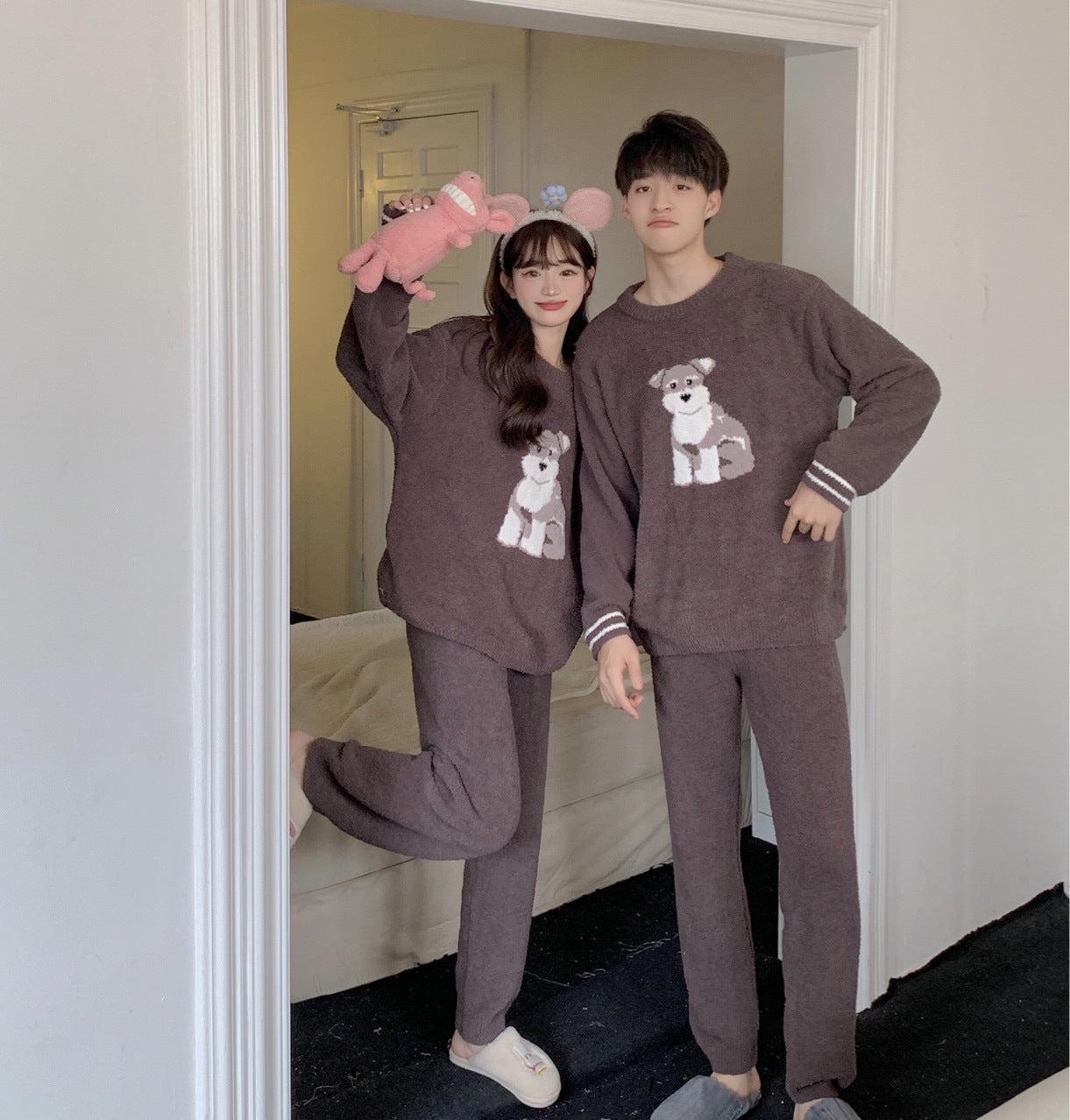 Gp Par Japansk Sød Hund Forælder-barn Blødt Hjemmetøj Langærmede Bukser Pyjamas Sæt Engros