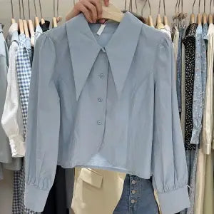 Chic Doll Collar Single Breasted Long Sleeve Thin Sweet Inside Shirt Blouse