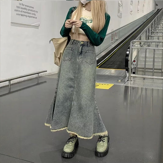 Plus Size Retro Denim Skirt For Women