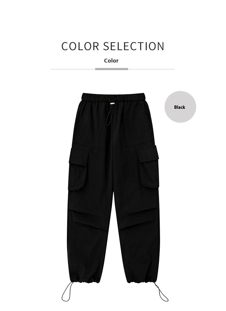 Multi-pocket Casual Drawstring Loose Straight Cargo Pants Trousers