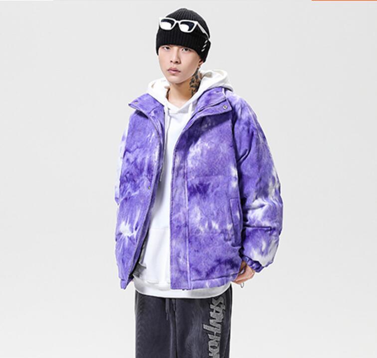 Męska zimowa kurtka sztruksowa z bawełny, barwiona tie-dye