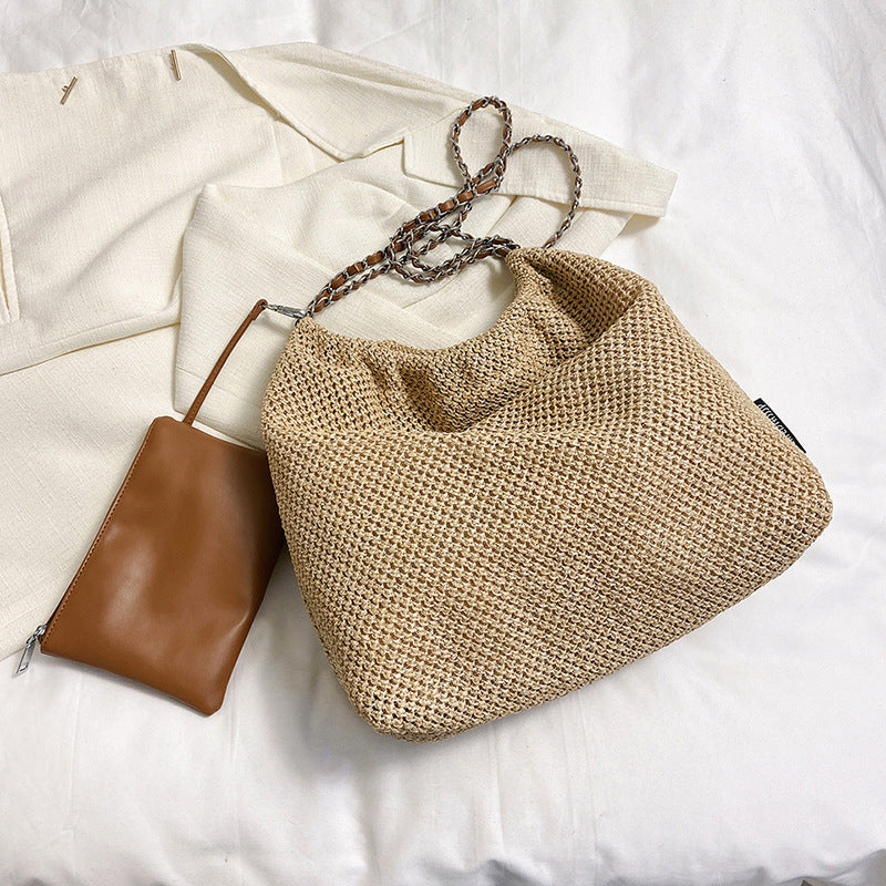 Straw Woven Bag Versatile Chain Crossbody