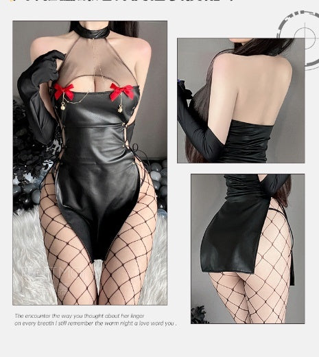Bell Bowknot Decoration Chest Jumpsuit Leather Skirt Underwear Sexy Suit