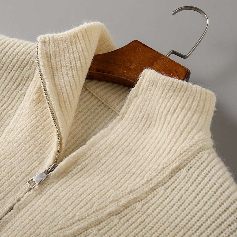 Soft Knit Fabric Men's Half-zip Sweater Solid Color Youth Knitwear
