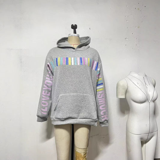 Regnbuebar Trykt Hættetrøje Retro Langærmet Sweater