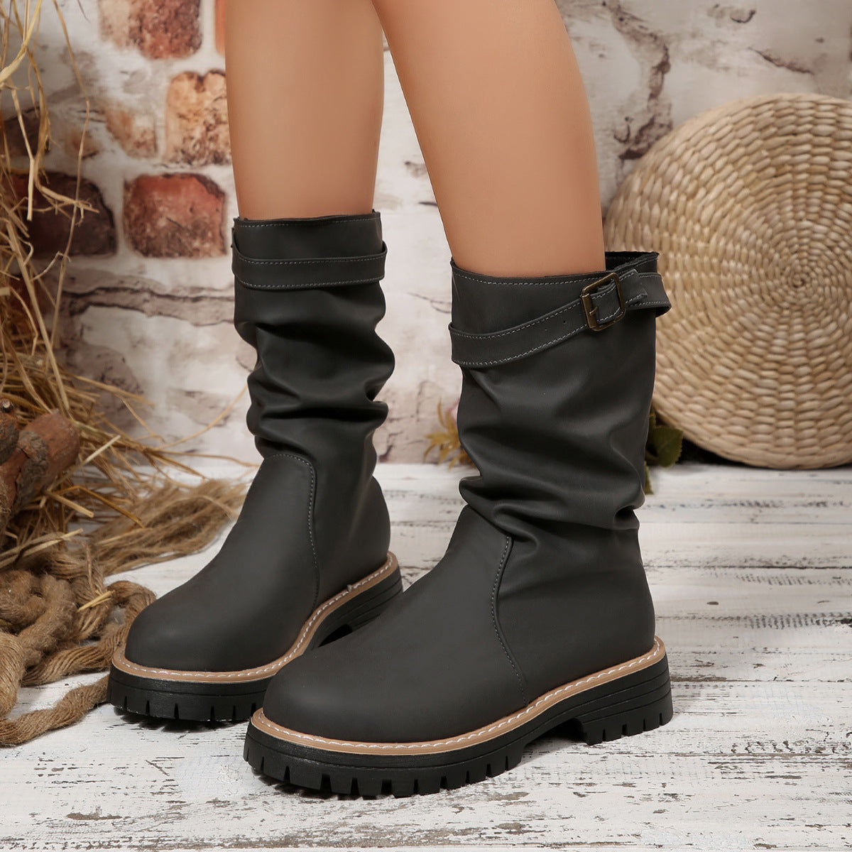 Korean-style Solid-color Fleece-lined Thermal Over-the-knee Boots For Fall And Winter