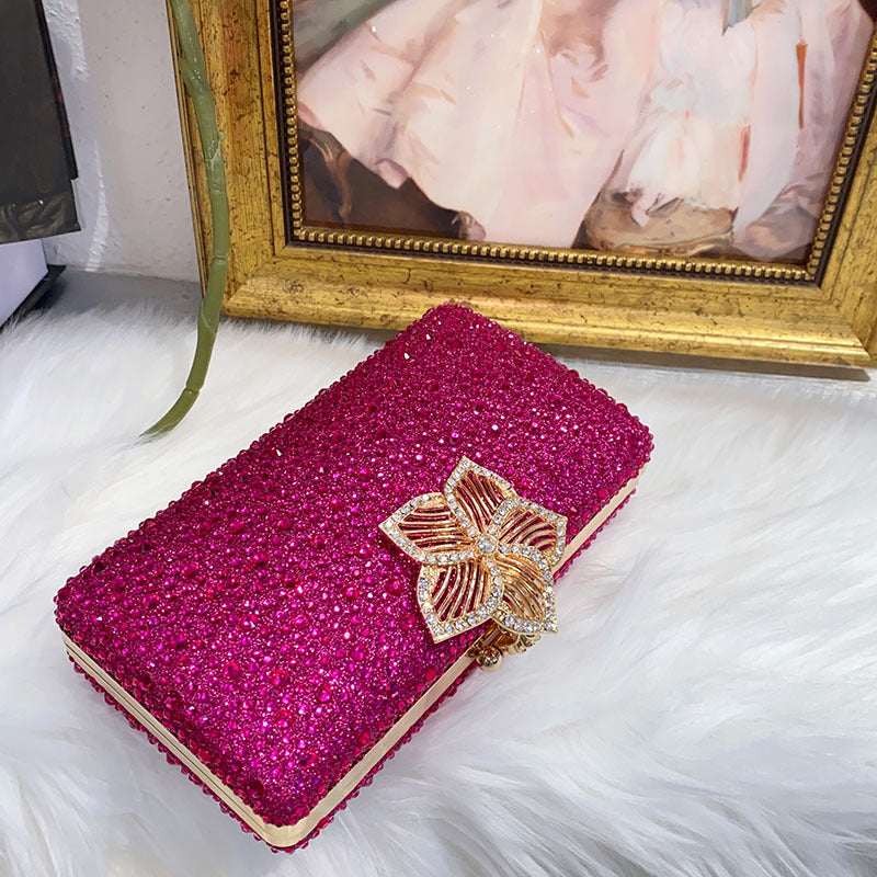 Flower-filled Diamond Social Evening Single Shoulder Crossbody Bag