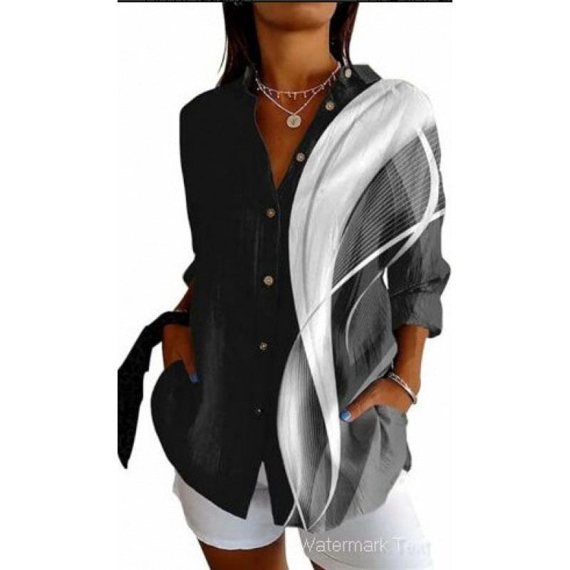 Printed Autumn Leisure Loose Shirt Women's Top