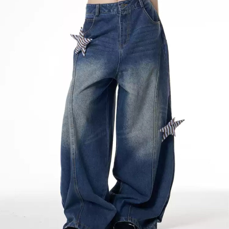 Retro Washed Worn Jeans Female Profile Mop Matchet Pants