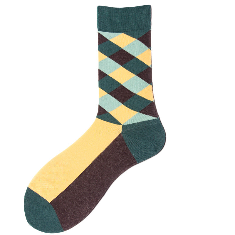 British Style Plaid Retro Contrast Color Harajuku Street Hipster Men's Cotton Socks