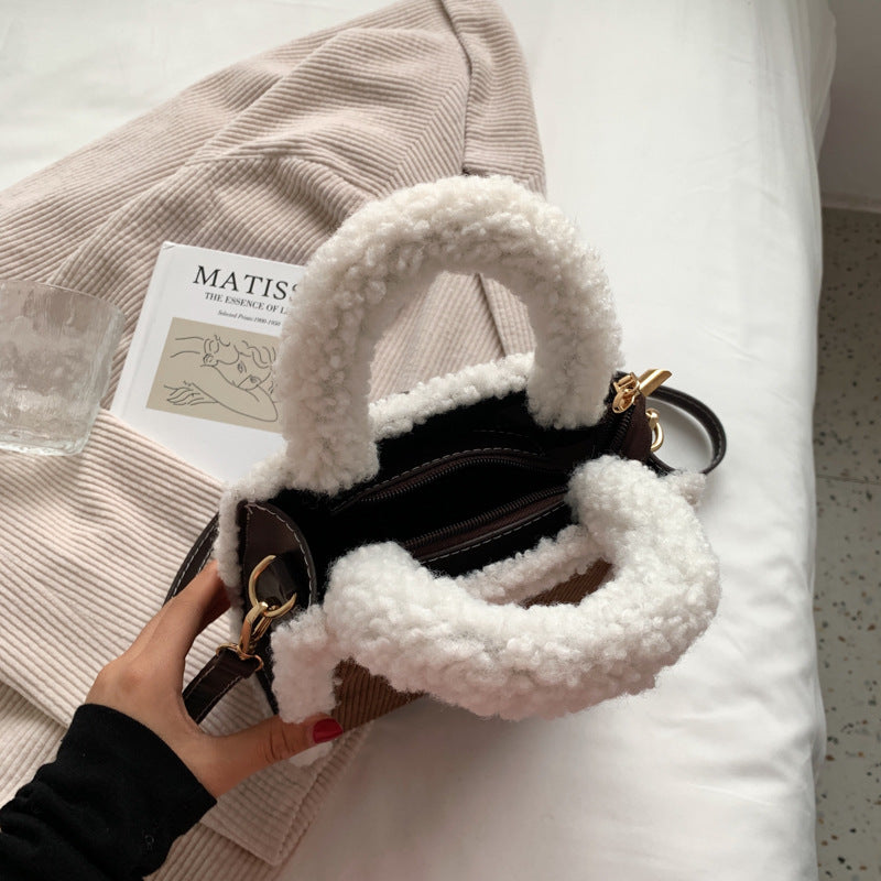 Cute Lamb Fleece Handbag Messenger Bag Letter
