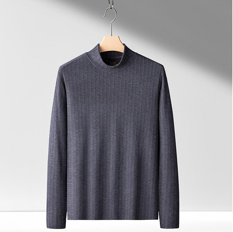 Autumn Winter Knitted Semi-high Collar Pullovers Casual Male Sleeved Solid Sweater