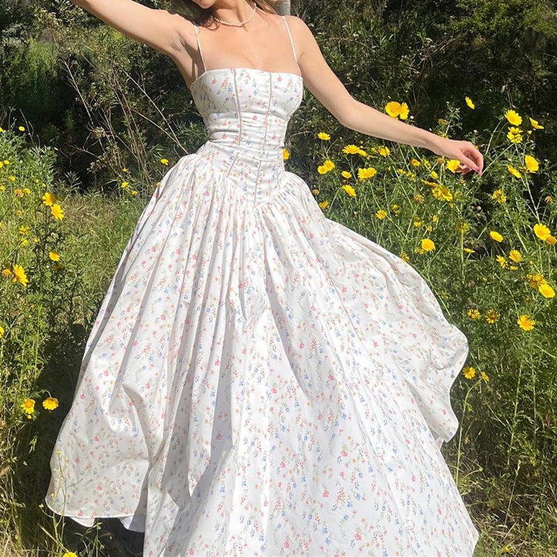 Womens Slimming Floral Slip Dress With A Cinched Waist